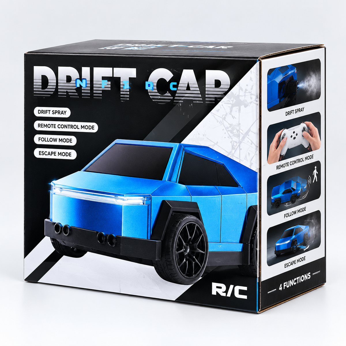 Drift Spray Rechargeable RC Tesla Car with Follow & Escape Modes
