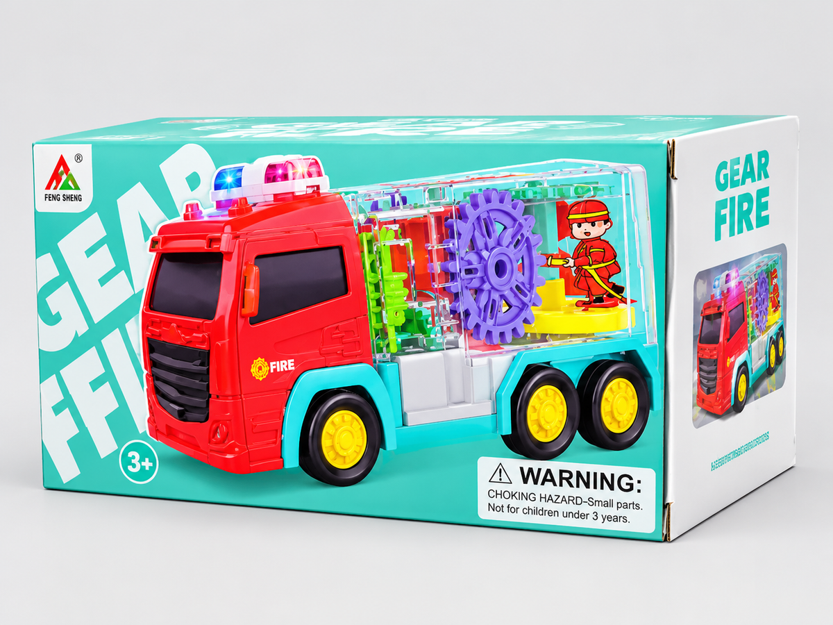 Musical Gear Fire Truck Toy with Lights & Unbreakable Glass