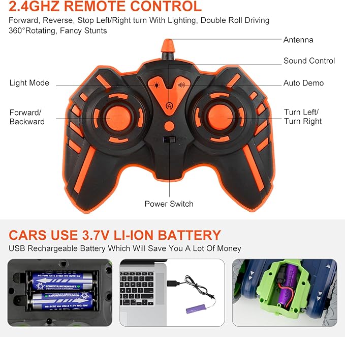 Remote Control Stunt Car with 360° Flips & Lights – Double-Sided 4WD | Golu Baby