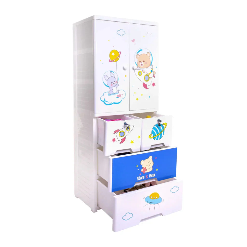 Kideez Wardrobe – Bear Space Print | Cute & Spacious Kids Storage | Golu Baby