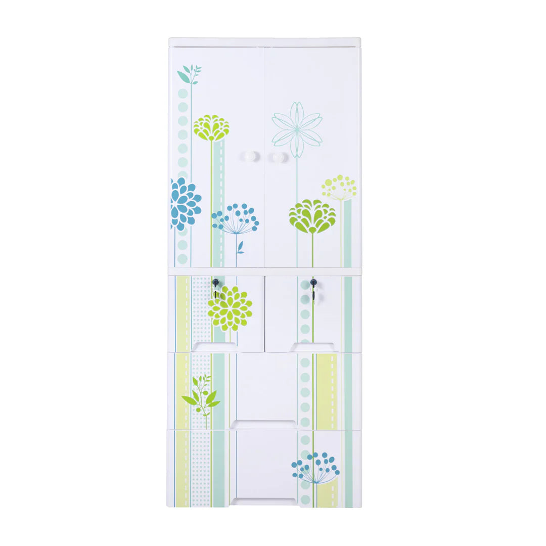 Kideez Wardrobe – Green Flower Print | Stylish & Spacious Kids Storage | Golu Baby
