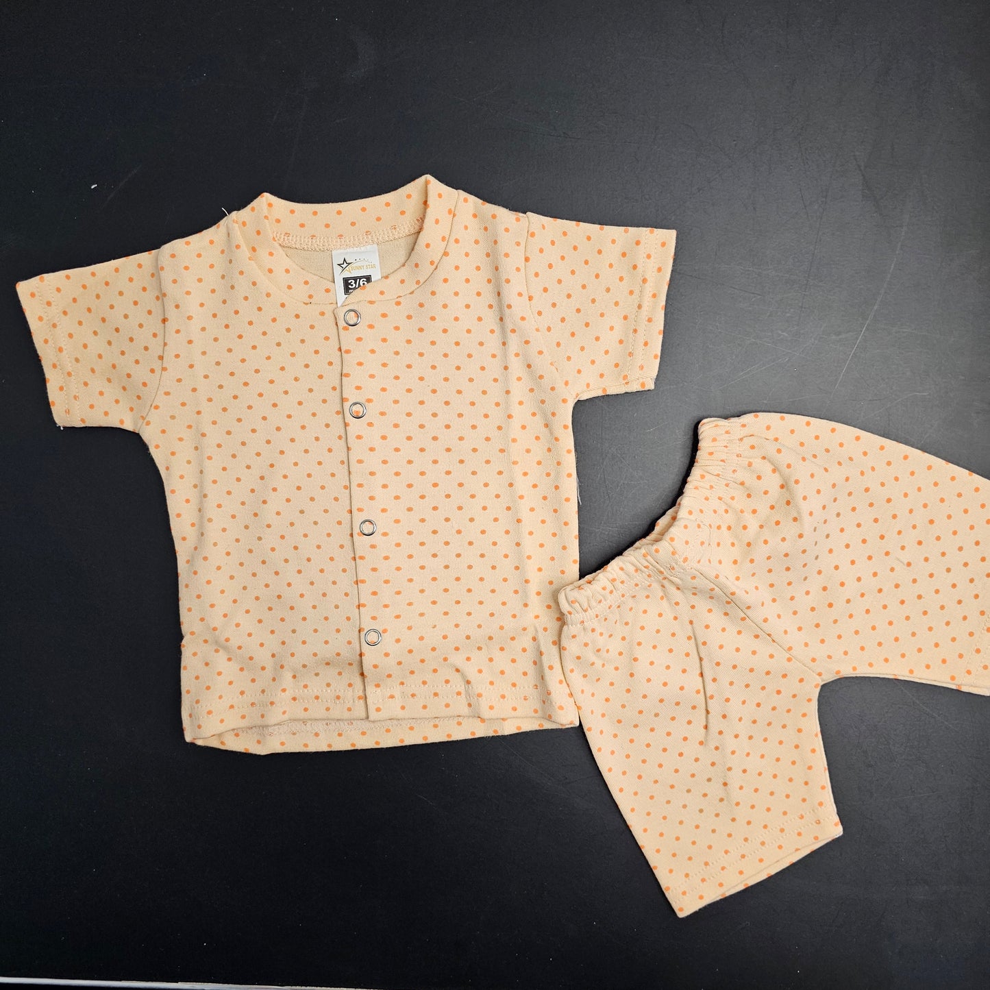 New Born Baby Dress – Dots Print, Orange Colour | Golu Baby