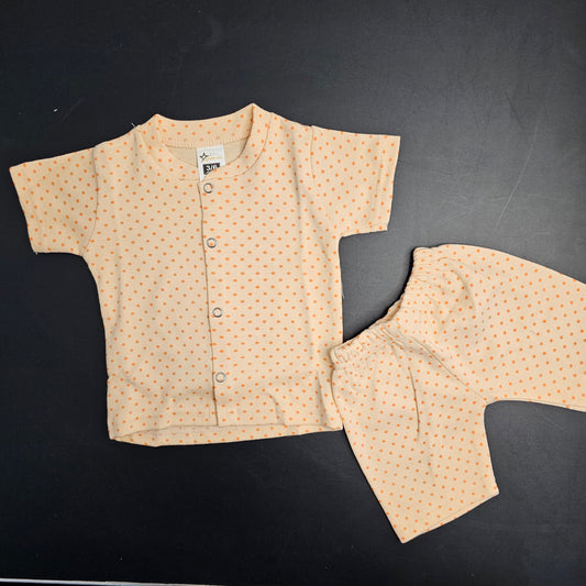 New Born Baby Dress – Dots Print, Orange Colour | Golu Baby