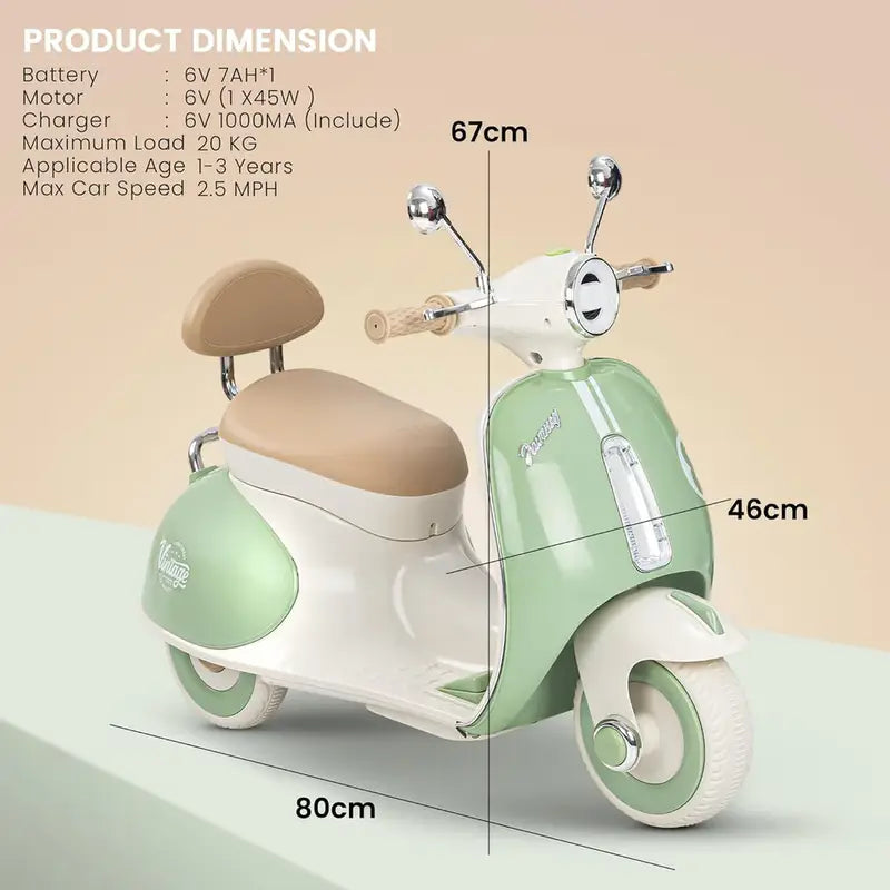 Electric Vespa Ride-On Bike for Kids – Bluetooth, Lights & Music | Golu Baby