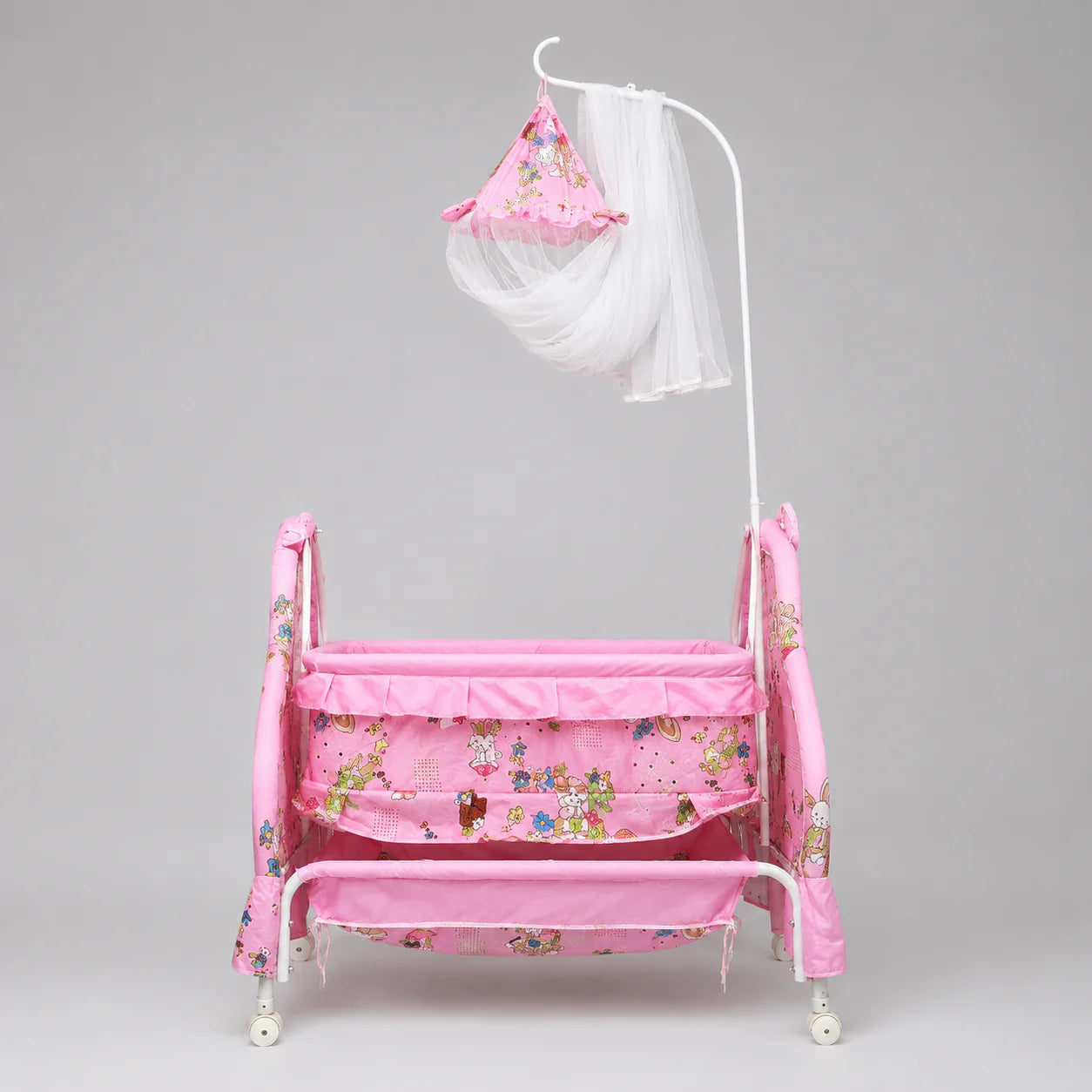 DreamNest Baby Swing with Wheels & Mosquito Net – Portable Baby Cradle (0–3 Years)
