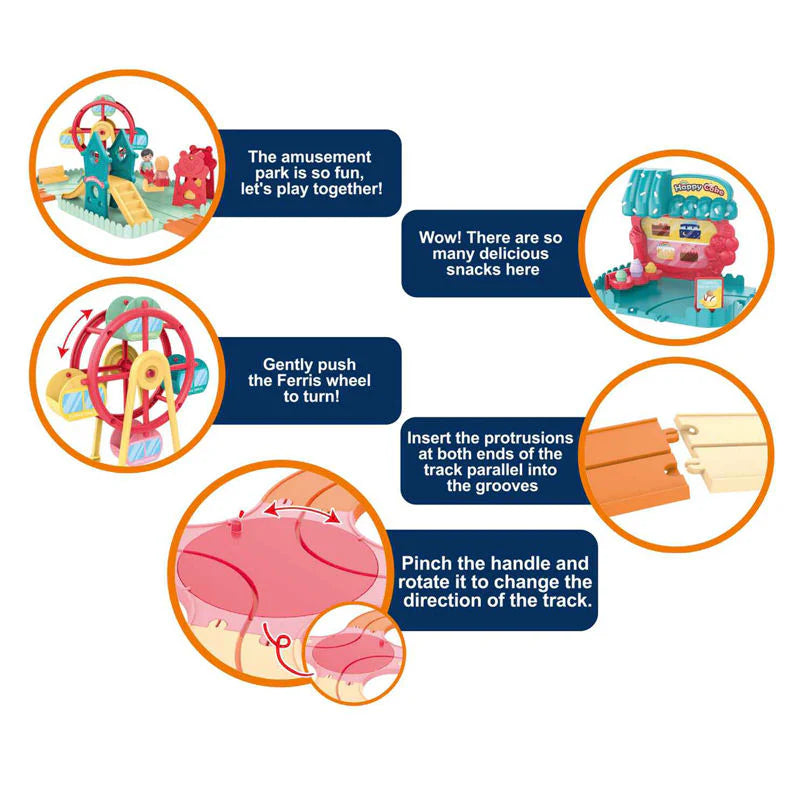 Kids Cartoon Electric Toy Train Amusement Park Track Car with Music | Golu Baby