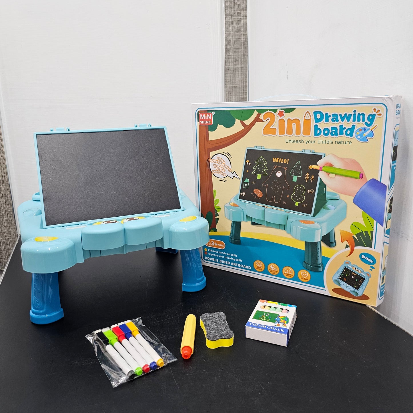 2-in-1 Drawing Board for Kids – Chalk & Marker Writing Board with Accessories | Golu Baby