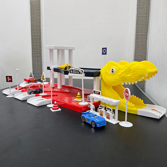 Driven to Win – Cars Parking Lot Playset with 4 Cars, Gas Station & Service Station | Golu Baby