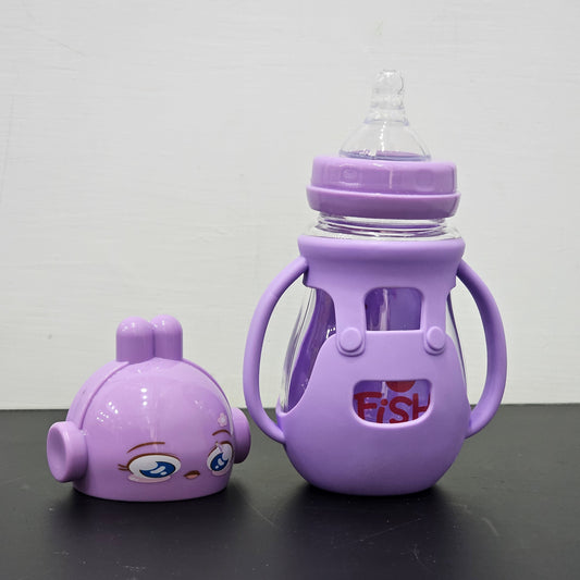 Baby Glass Feeder Purple 250ml – Safe, Stylish & Durable | Golu Baby