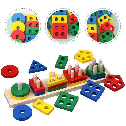 5 Pcs Shape Tray Wooden Box – Educational Sorting Toy for Kids | Golu Baby