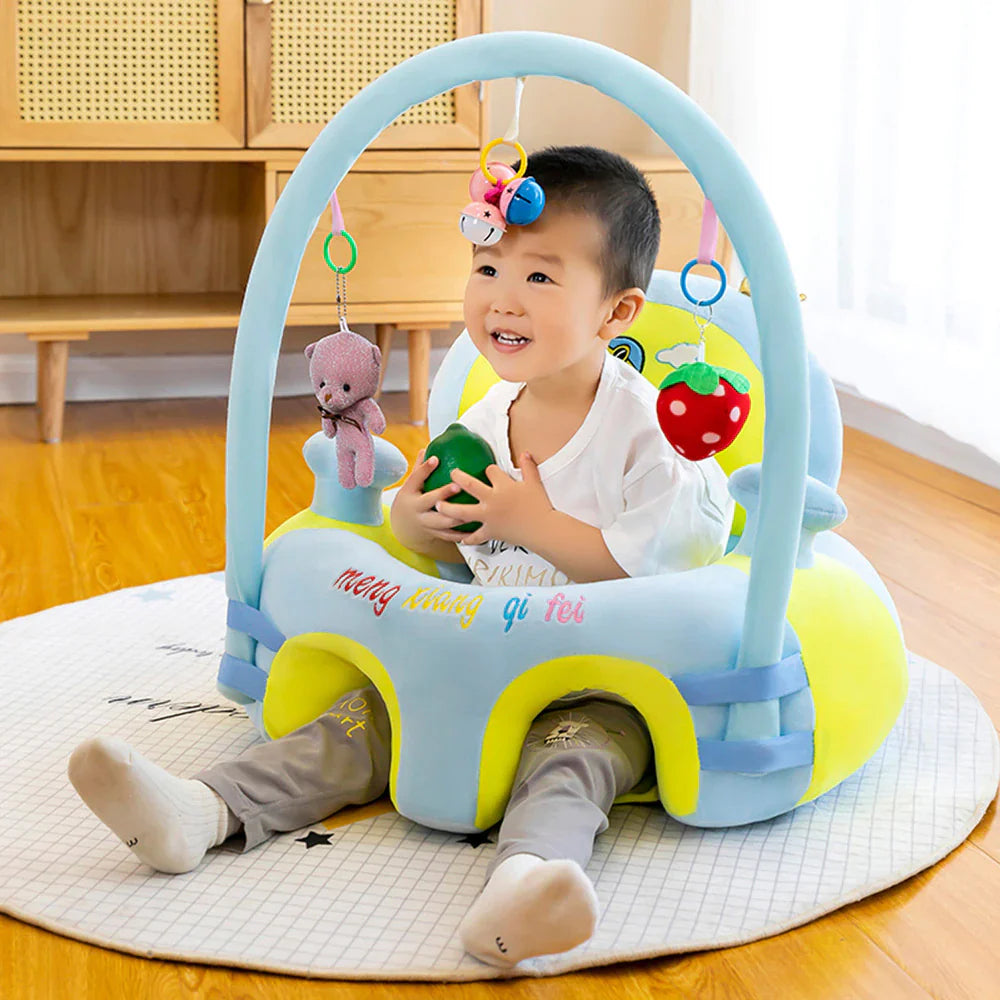 CuddleNest Baby Sofa Seat with Attractive Hanging Rattles – Soft Plush Support Chair