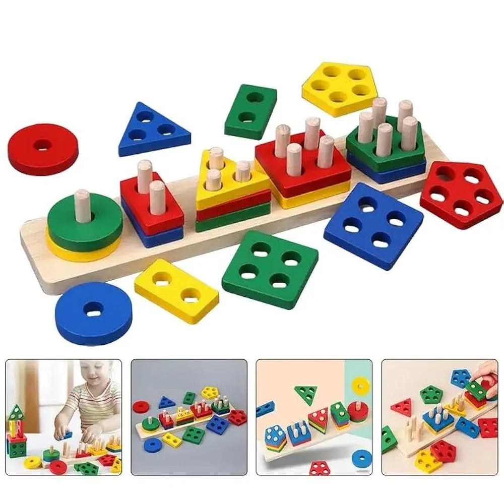 5 Pcs Shape Tray Wooden Box – Educational Sorting Toy for Kids | Golu Baby