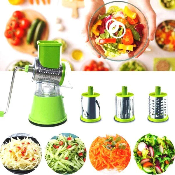 3-in-1 Table Top Drum Grater & Slicer – Vegetable Cutter with Interchangeable Blades | Golu Baby