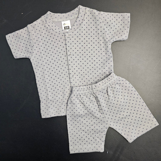 New Born Baby Dress – Dots Print, Gray Colour | Golu Baby