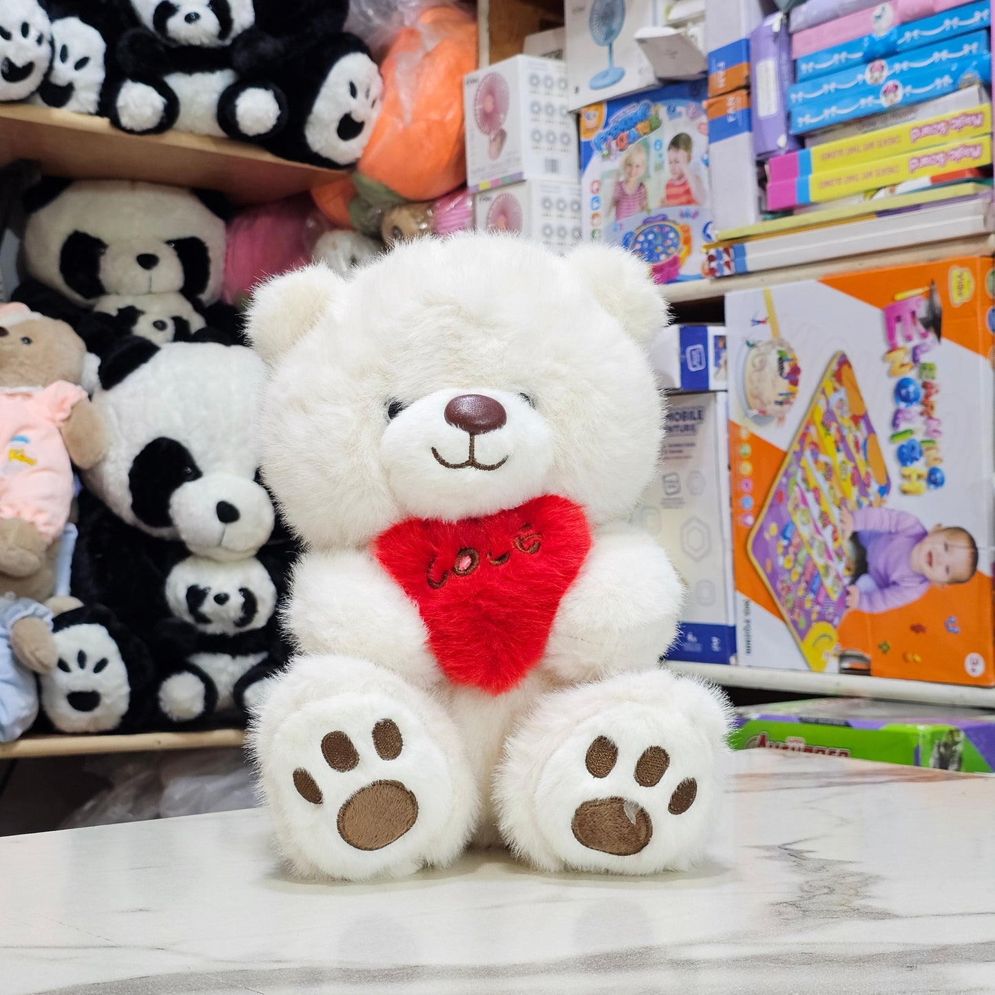 Premium Love Heart Bear – White Colour – 30cm Plush Toy | Golu Baby