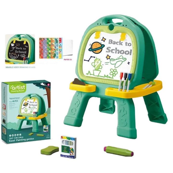 46 Pcs Artist Drawing Board for Kids – Double-Sided Easel with Spirograph & Painting Accessories | Golu Baby