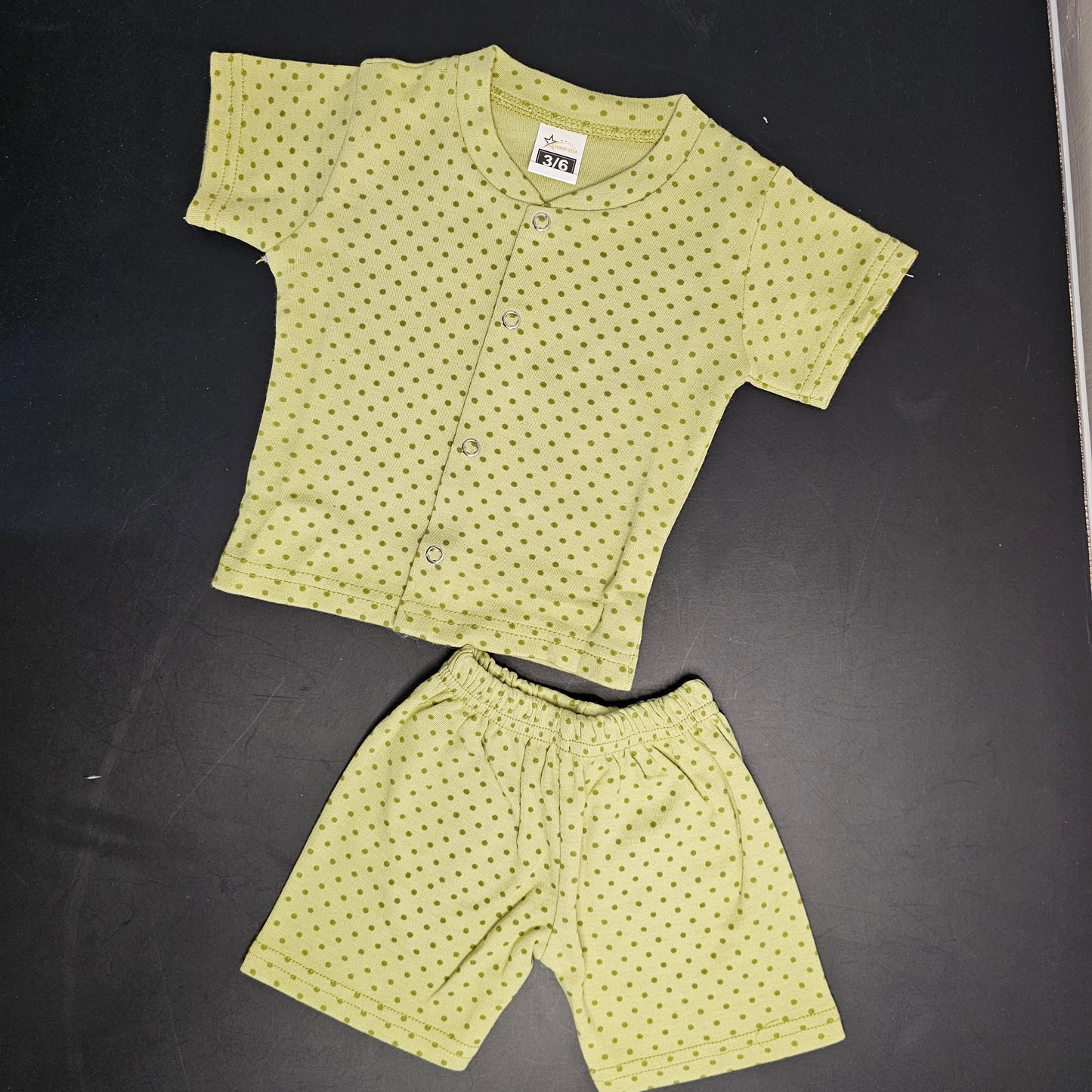 New Born Baby Dress – Dots Print, Green Colour | Golu Baby