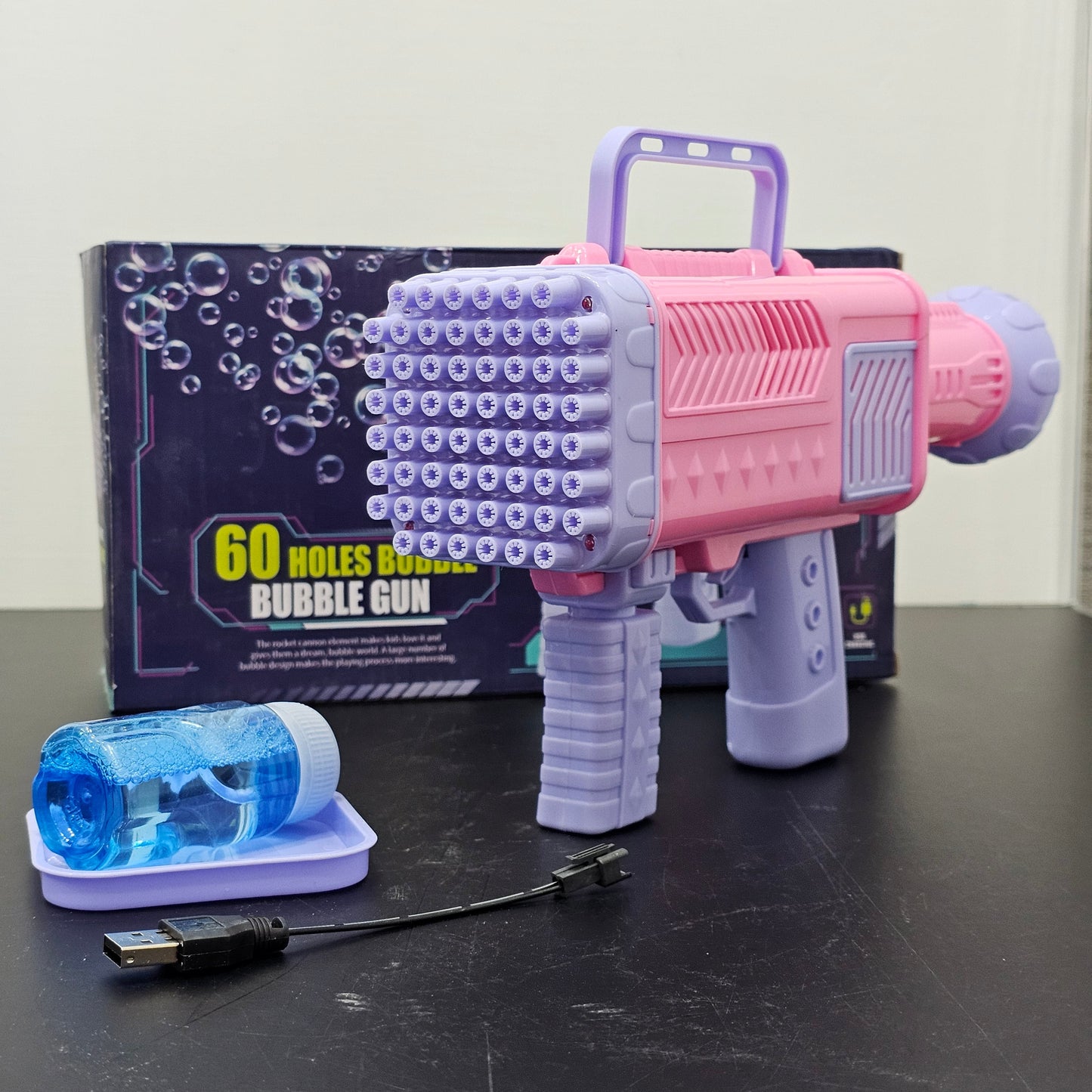 60-Hole Bubble Gun with Lighting Effect β Rechargeable USB Bubble Blaster for Kids 3+ | Golu Baby