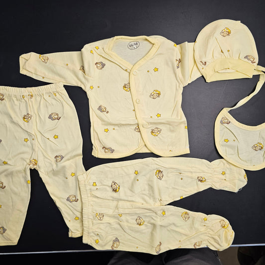 5 Pcs Lucky Star Luxury Baby Dress Set – Imported New Born Baby (Pink Colour) | Golu Baby