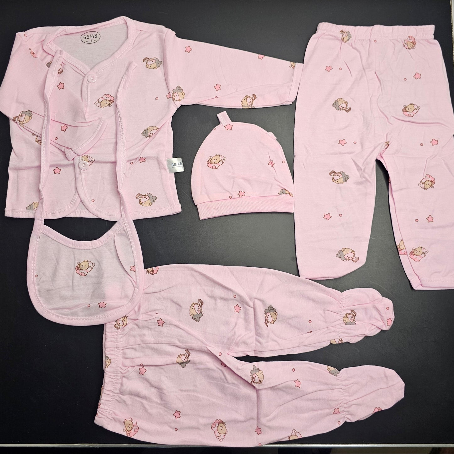 5 Pcs Lucky Star Luxury Baby Dress Set – Imported New Born Baby (Pink Colour) | Golu Baby