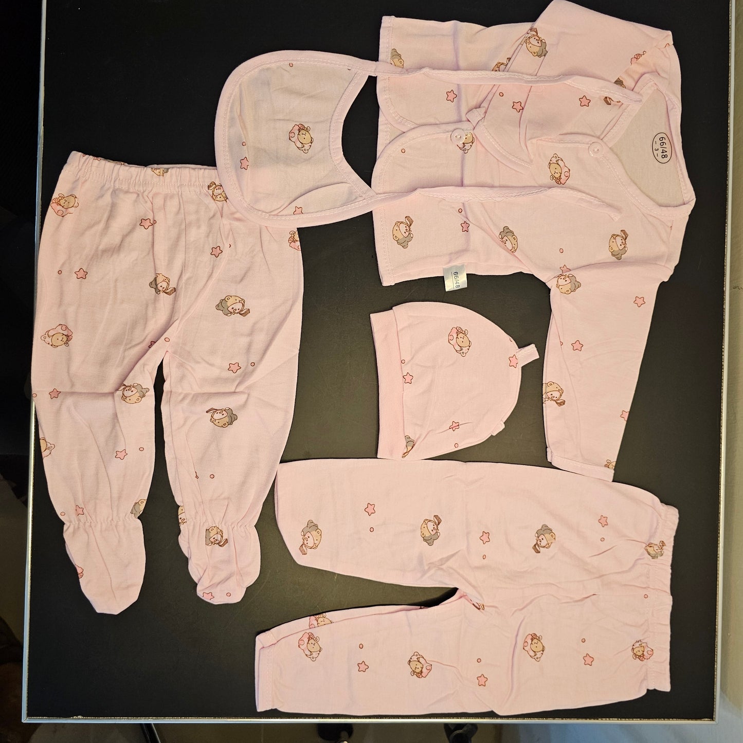 5 Pcs Lucky Star Luxury Baby Dress Set – Imported New Born Baby (Peach Colour) | Golu Baby