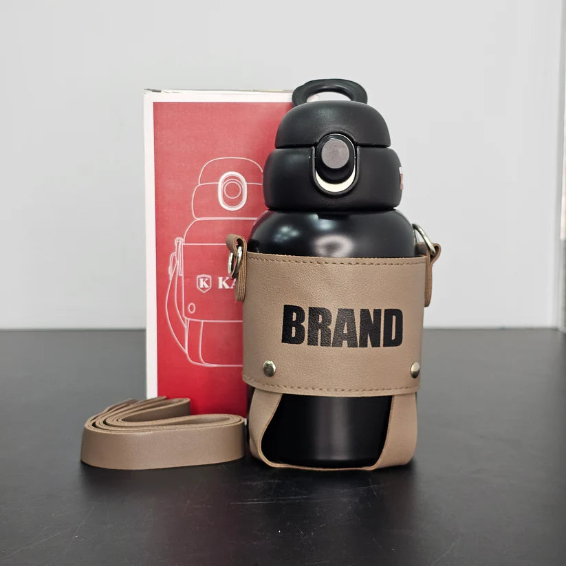 Hot & Cold Water Bottle 600ml – Leather Strap & Cover | Golu Baby
