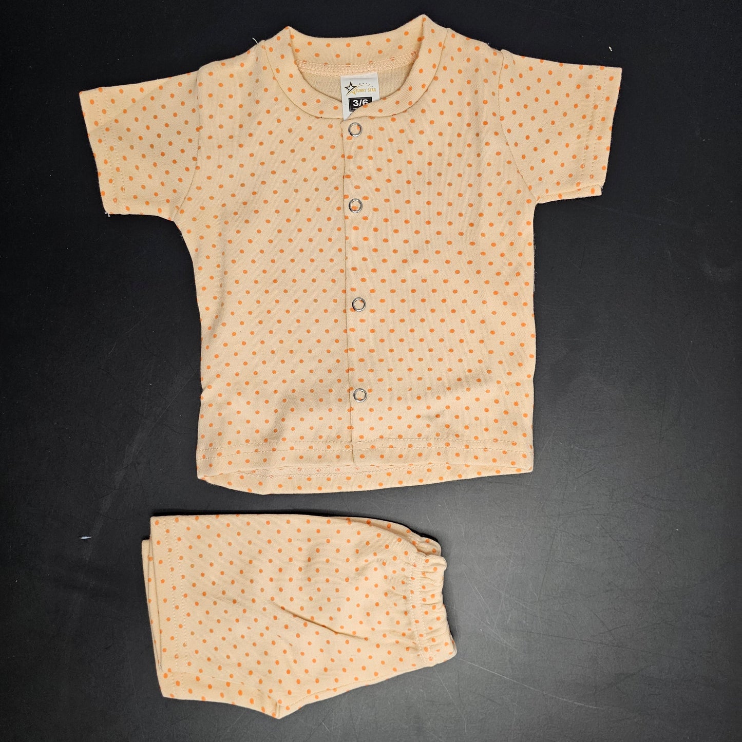 New Born Baby Dress – Dots Print, Orange Colour | Golu Baby