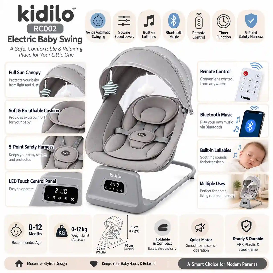 Kidilo 3-in-1 Deluxe Multi-Functional Baby Bassinet – RC002