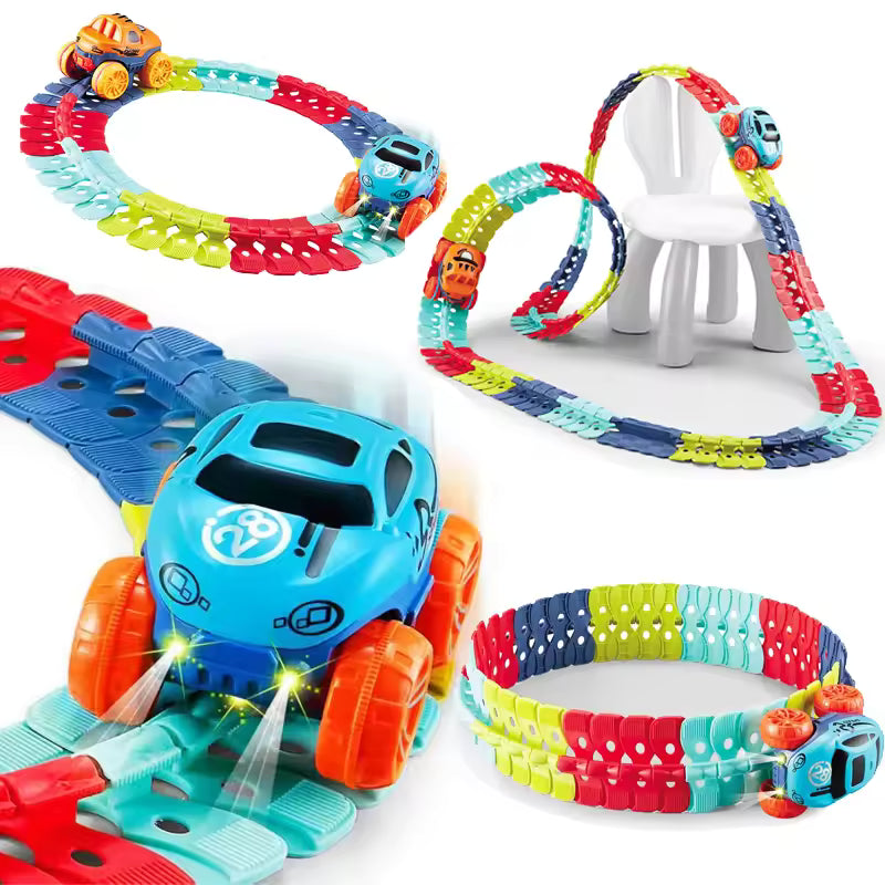 FlexiTrack 46-Piece Racing Set – Interchangeable Car Shells | Golu Baby