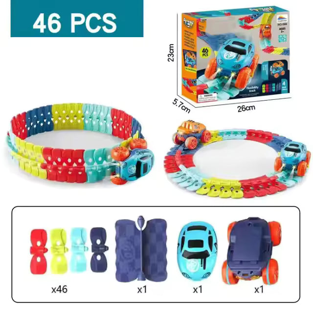 FlexiTrack 46-Piece Racing Set – Interchangeable Car Shells | Golu Baby