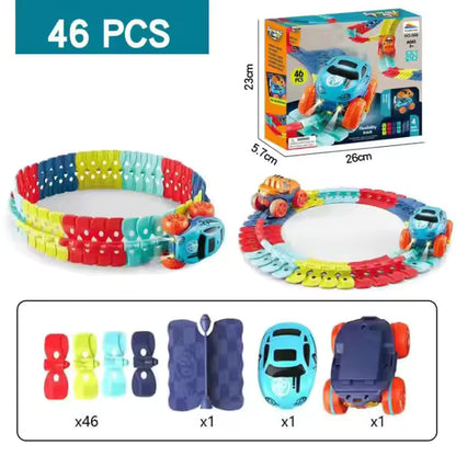 FlexiTrack 46-Piece Racing Set – Interchangeable Car Shells | Golu Baby