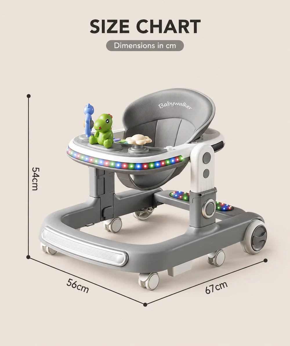 Baby Walker with Music & Lights – 3-Level Height Adjustable 360° Swivel Wheels #566
