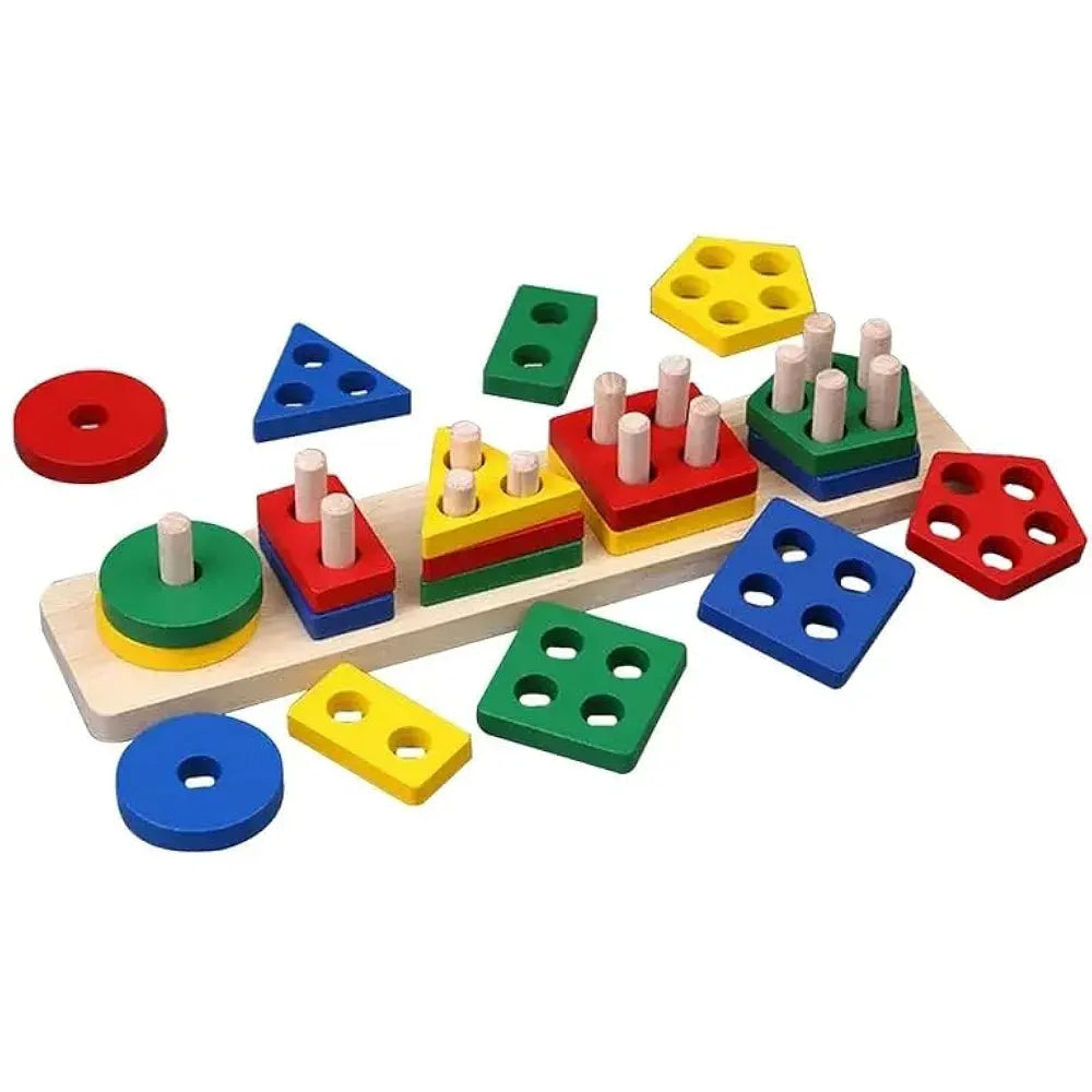 5 Pcs Shape Tray Wooden Box – Educational Sorting Toy for Kids | Golu Baby