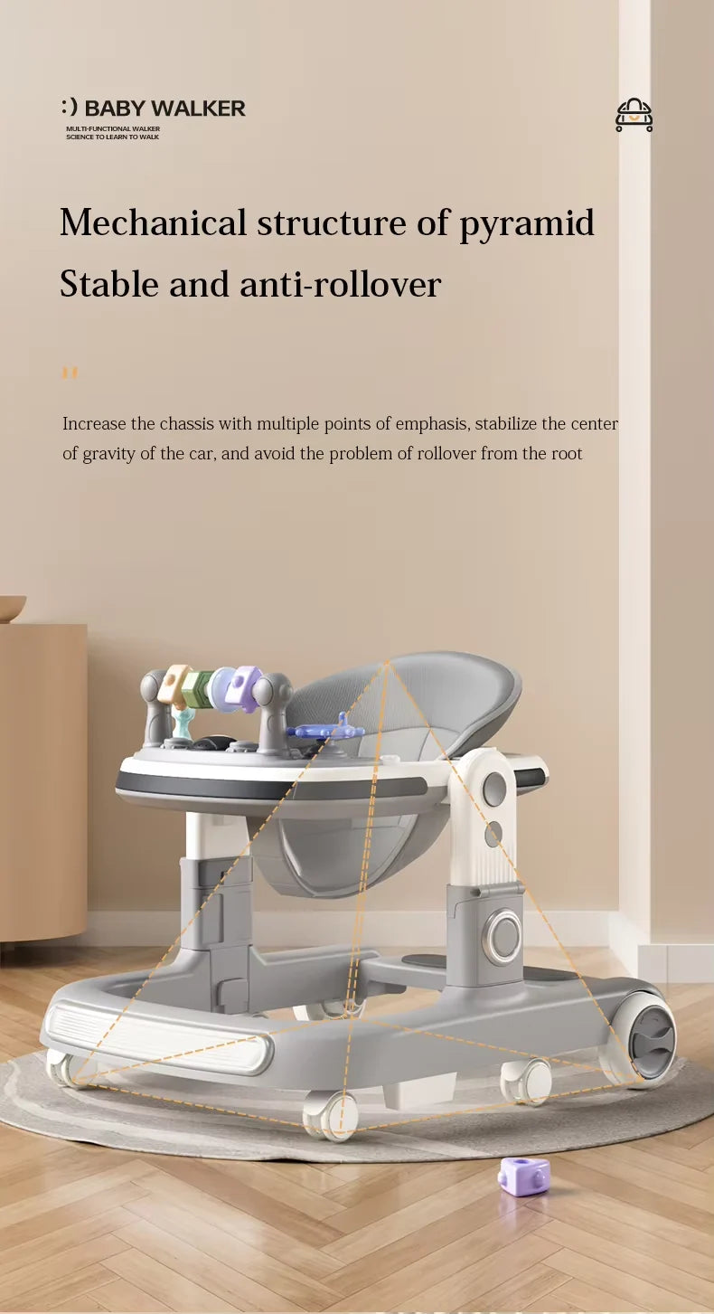 Baby Walker with Music & Lights – 3-Level Height Adjustable 360° Swivel Wheels #566