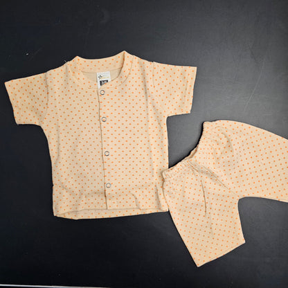 New Born Baby Dress – Dots Print, Orange Colour | Golu Baby