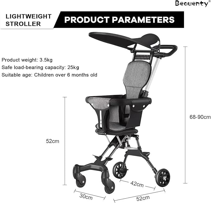 Two-Way Push Compact Baby Stroller – Lightweight & Anti-Rollover Design