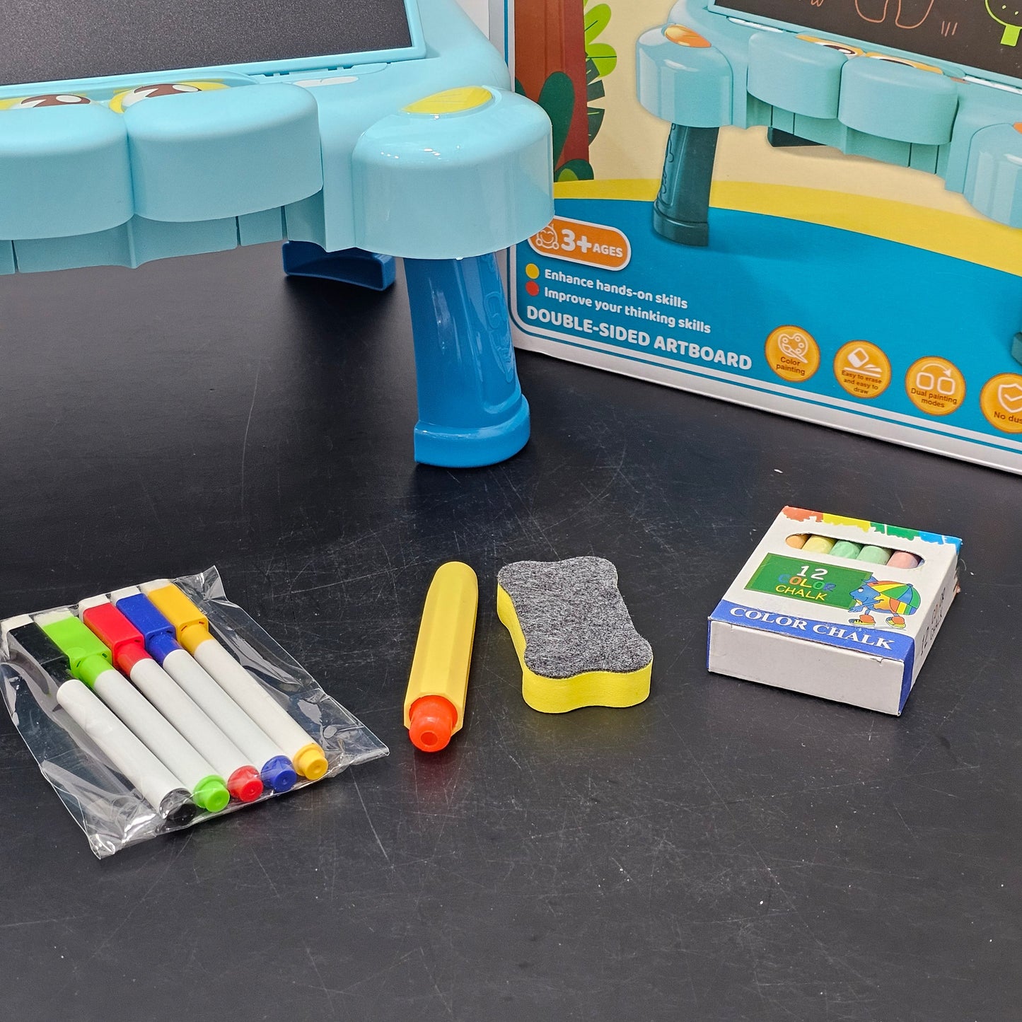 2-in-1 Drawing Board for Kids – Chalk & Marker Writing Board with Accessories | Golu Baby