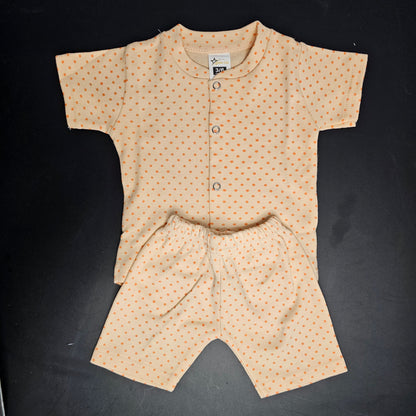 New Born Baby Dress – Dots Print, Orange Colour | Golu Baby