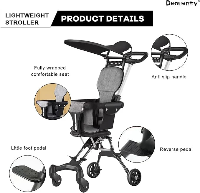Two-Way Push Compact Baby Stroller – Lightweight & Anti-Rollover Design