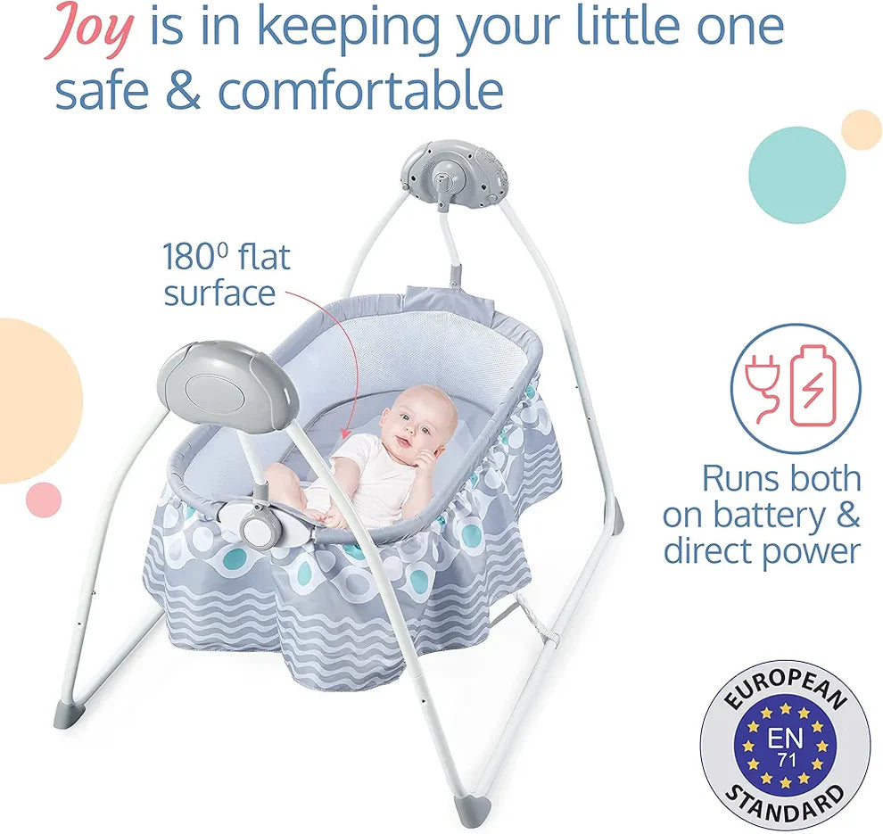 R.C Baby Swing with Sun Canopy & Mosquito Net – Soft Rattles, Music & 5 Swing Modes |Golu Baby