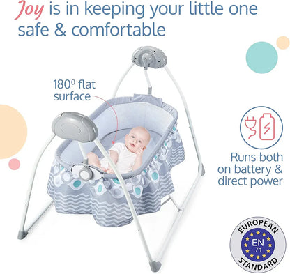 R.C Baby Swing with Sun Canopy & Mosquito Net – Soft Rattles, Music & 5 Swing Modes |Golu Baby