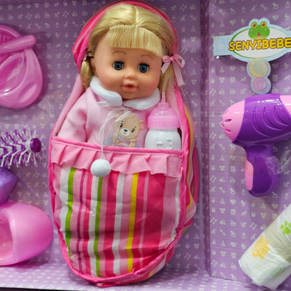 Baby Doll – with Accessories | Hair Comb, Potty Trainer, Blocks, Feeder, Hair Dryer & More | Golu Baby