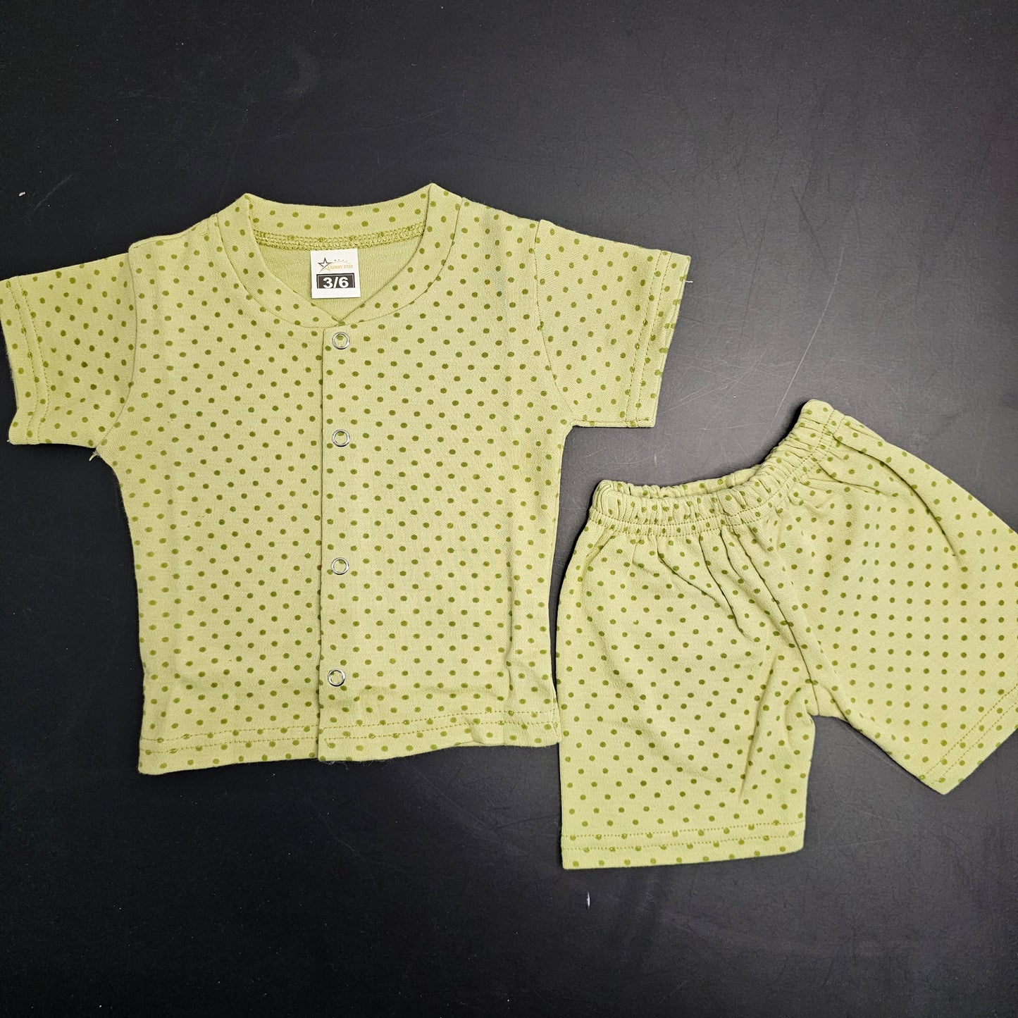 New Born Baby Dress – Dots Print, Green Colour | Golu Baby