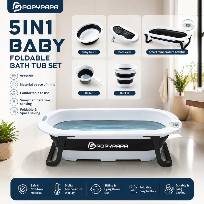 SmartCare 5-in-1 Foldable Baby Bath Set – Smart Temperature Bathtub with Accessories