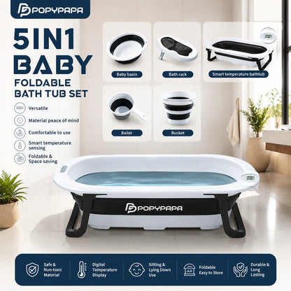 SmartCare 5-in-1 Foldable Baby Bath Set – Smart Temperature Bathtub with Accessories