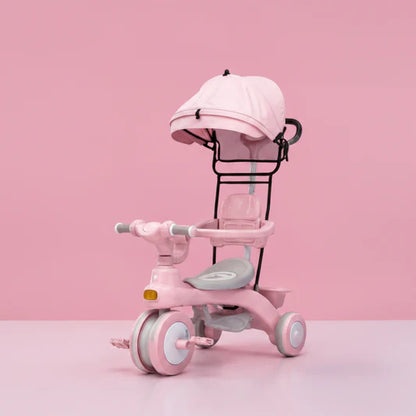Kids Tricycle with Canopy – Stroller Style Ride On with Music & Lights