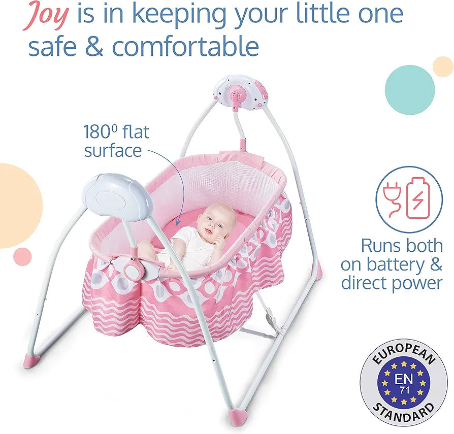 R.C Baby Swing with Sun Canopy & Mosquito Net – Soft Rattles, Music & 5 Swing Modes |Golu Baby