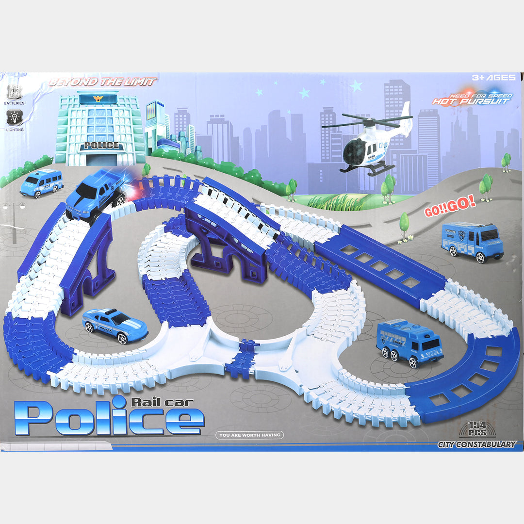 Police Rail Car Track Set – 6 Cars with Lights & Battery Power | Golu Baby