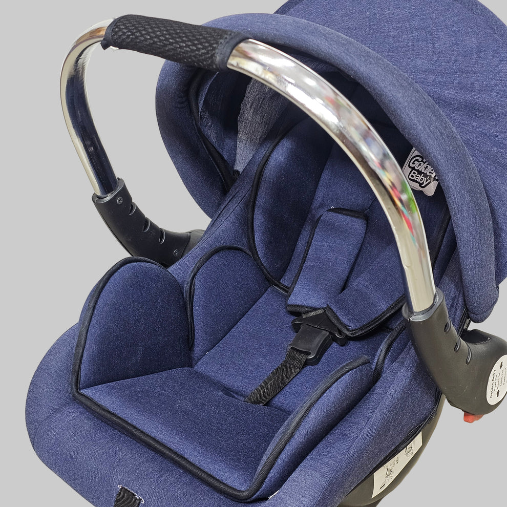 Baby Carry Cot with Soft Mattress – Steel Handle, Canopy & Safety Belt | GOLU BABY