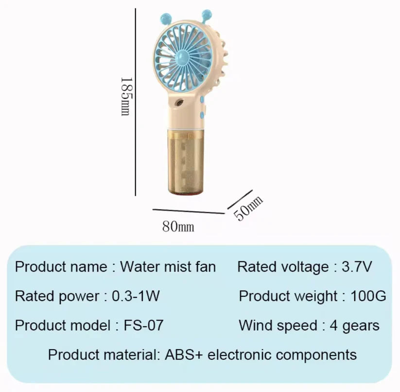 Spray Mini Handheld Fan – Rechargeable Mist Cooling Fan (400mAh)